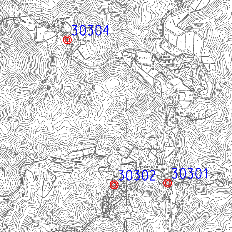 30301,30302,30304を赤丸で示した位置図